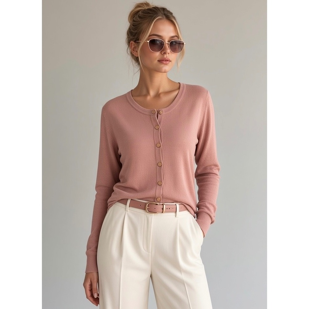 Melrose Chic New York Pink Button Front Cardigan Sweater Size Large Casual